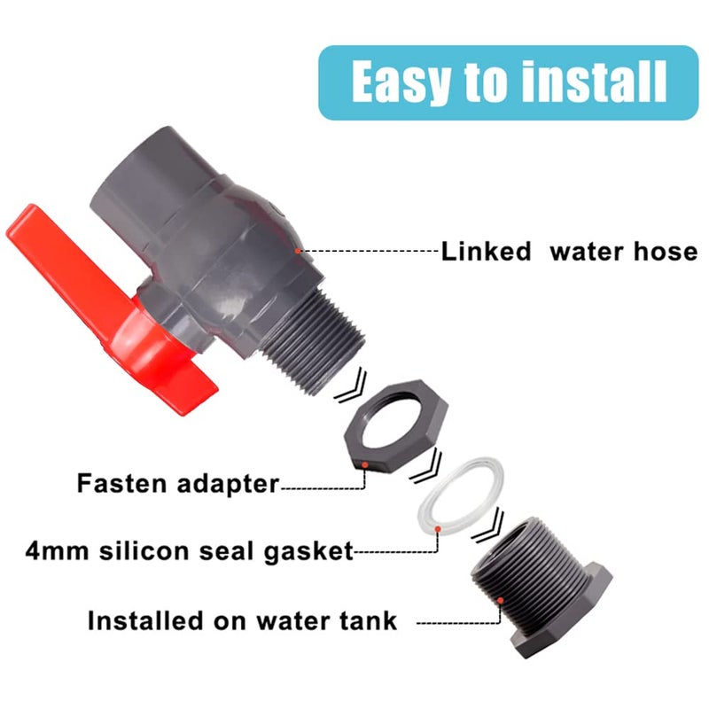 Ququyi 1/2 Inch PVC Rain Barrel Valve Spigot Kit with Ball Valve and Bulkhead Fitting Adapter for Water Tanks  Aquariums  Pools - Image 4